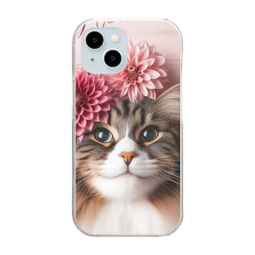 猫とダリア Clear Smartphone Case