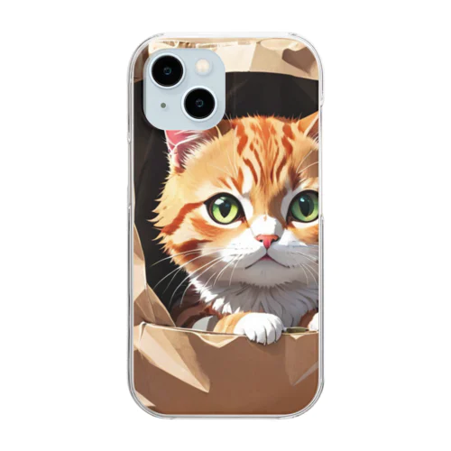 袋に入り込んで遊んでいる猫 Clear Smartphone Case