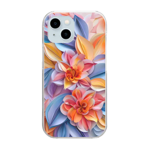 デジタル３D春の花柄紙細工風アート Clear Smartphone Case