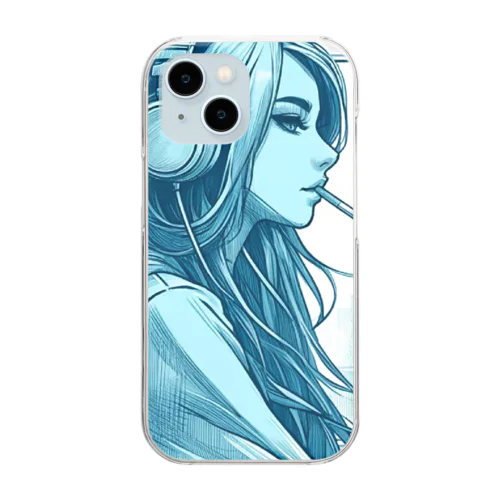 a girl smoking a cigarette. Clear Smartphone Case