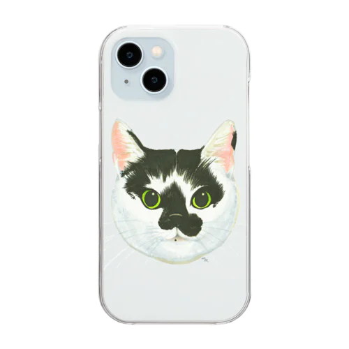 ねこさんのお顔（白黒ねこ） Clear Smartphone Case