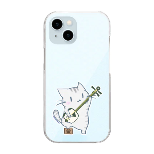 ひのもとにゃんこ®️ 三味線 / 空色 Clear Smartphone Case