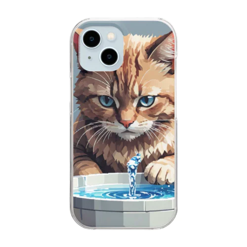 水を飲んでいる猫 Clear Smartphone Case