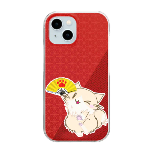 ひのもとにゃんこ®️ 手踊り / 臙脂 Clear Smartphone Case