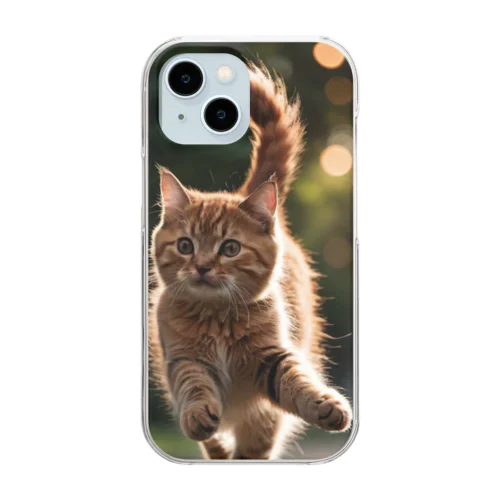 ぴょんと跳ねる猫 Clear Smartphone Case