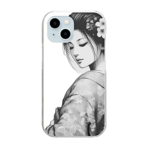 水墨画風で和服美人 Clear Smartphone Case