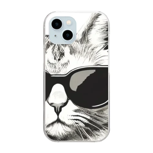 Monochrome Cat Shades クリアスマホケース