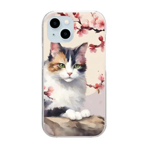 猫と梅の花 Clear Smartphone Case