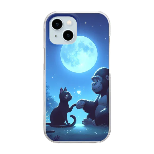 不思議な世界のゴリラと黒猫の友情🎵 Clear Smartphone Case