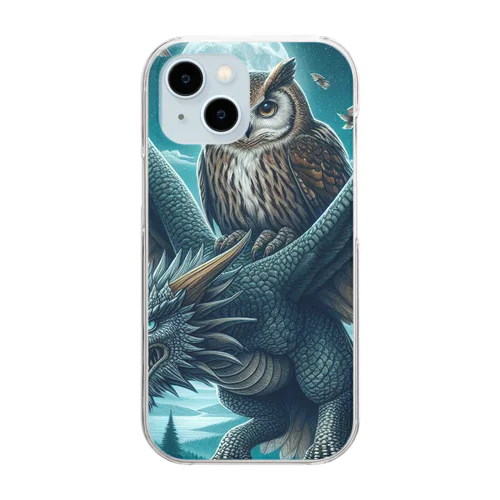 フクロウがドラゴンに乗って大冒険中🦉🐉 Clear Smartphone Case