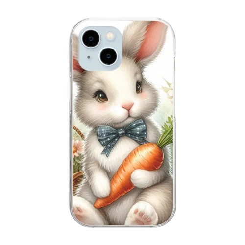 草原のウサギ Clear Smartphone Case