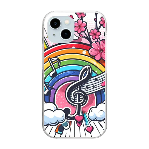 虹と音符と桜 Clear Smartphone Case