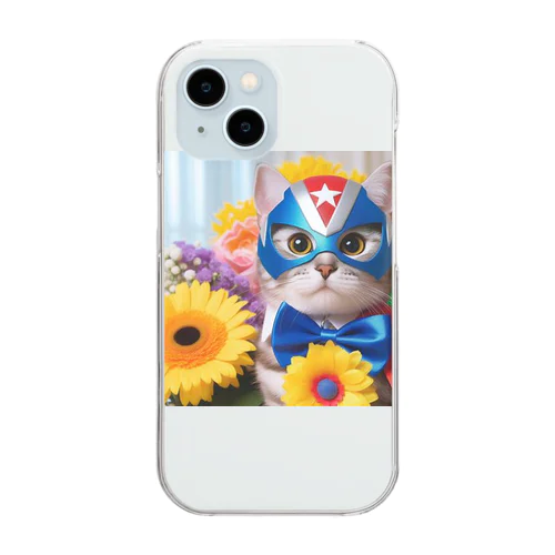 ネコ仮面ニャンダーの「FLOWERS FOR YOU.」 Clear Smartphone Case