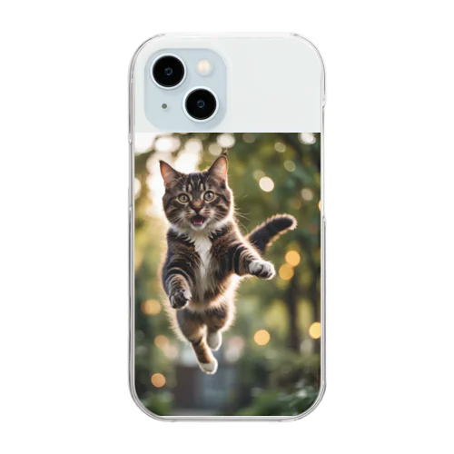 ジャンプしている猫 Clear Smartphone Case