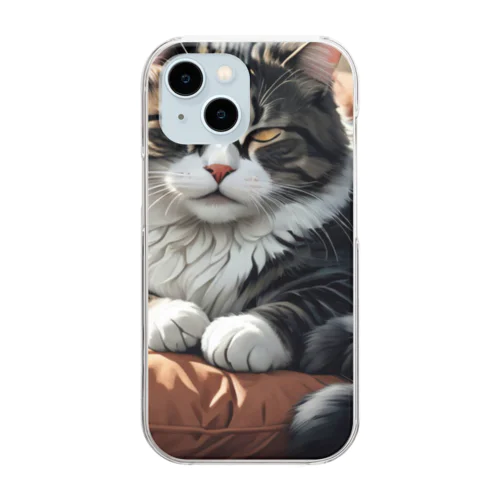 ソファのクッションの上で眠る猫 Clear Smartphone Case