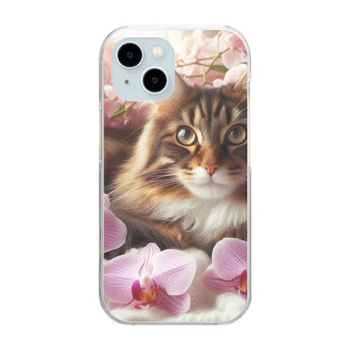 猫と胡蝶蘭 Clear Smartphone Case