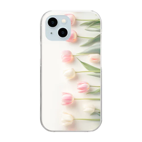 ピンクと白のチューリップ Clear Smartphone Case