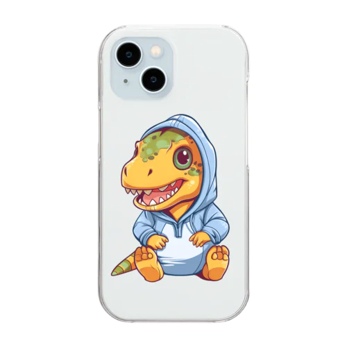 青パーカーを着たティラノサウルス Clear Smartphone Case