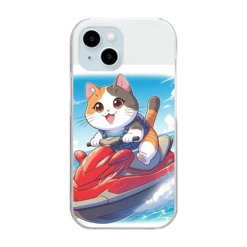 三毛猫プクちゃん　ジェットスキー Clear Smartphone Case