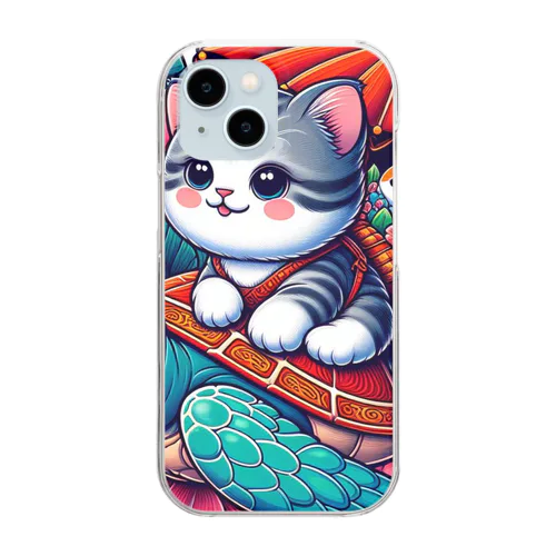 亀乗り子猫 Clear Smartphone Case