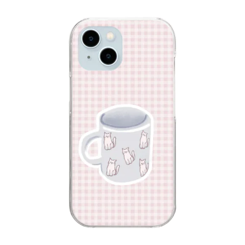 ねこねこねこねこピンクシャム猫柄♪お気に入りのマグカップ Clear Smartphone Case