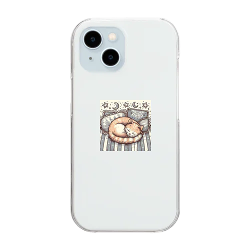 丸くなってまんまるで寝る猫 Clear Smartphone Case