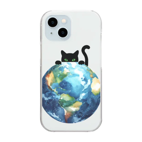 地球と黒猫 Clear Smartphone Case