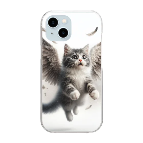 空飛ぶ猫リアル風3 Clear Smartphone Case