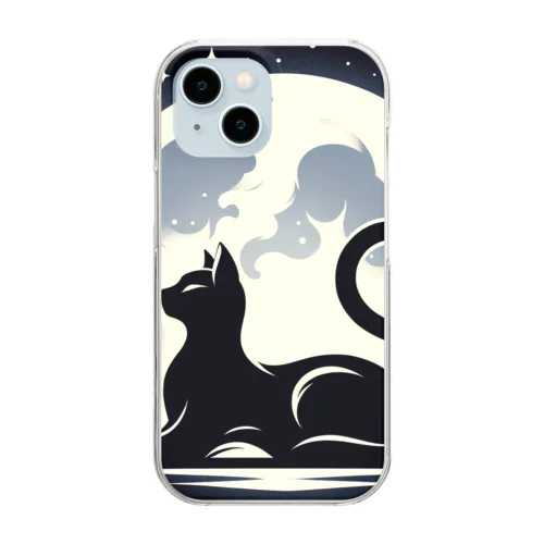 【Cat's Moonlight Stretch】- 月夜の猫シルエット Clear Smartphone Case