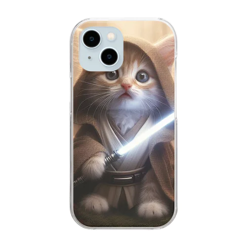 ライトセイバーを持ったかわいい猫 Clear Smartphone Case