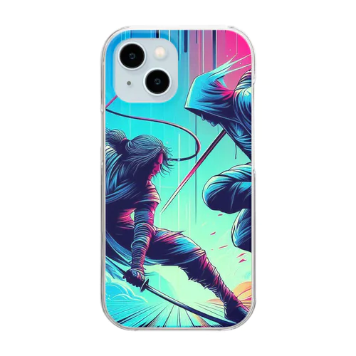 カッコいい忍者風 格闘シーン Clear Smartphone Case
