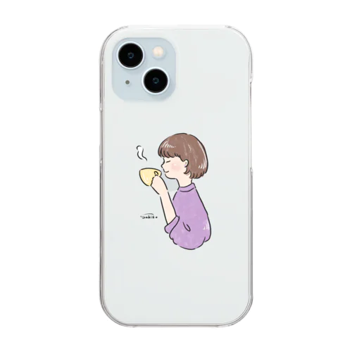 ほっとひと息つく女の子　紫芋 Clear Smartphone Case