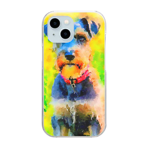 水彩画の犬 花畑のシュナウザーのイラスト Clear Smartphone Case