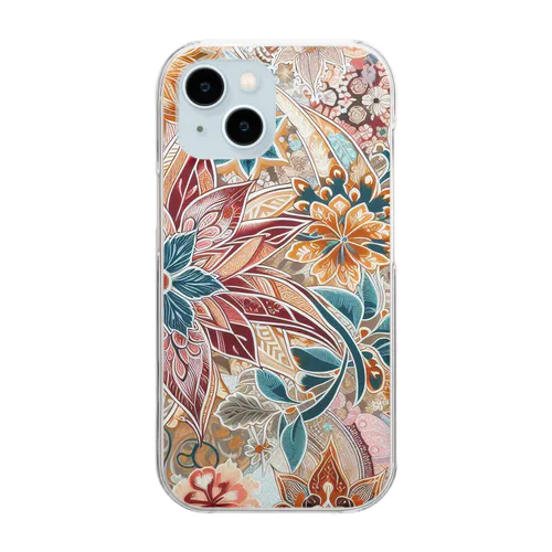 お花のバティック柄 鮮やか Clear Smartphone Case