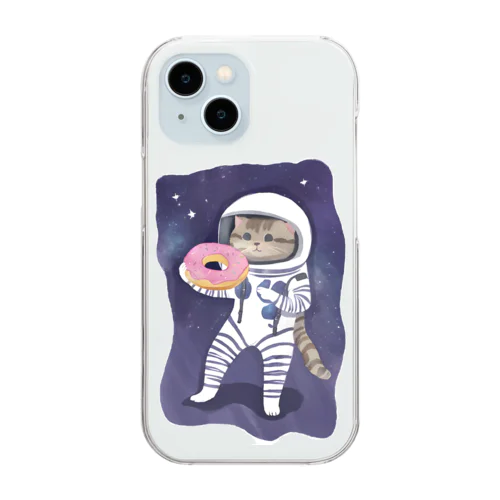 宇宙でドーナツを食べる猫 Clear Smartphone Case