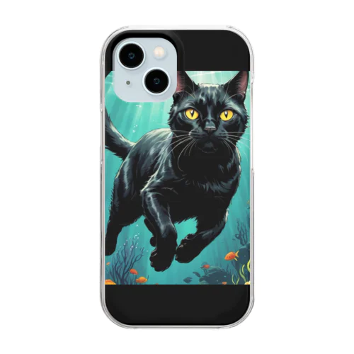 黒猫ダイビング Clear Smartphone Case