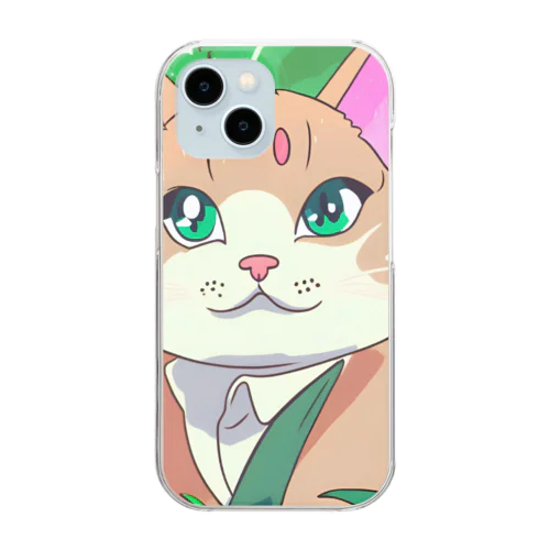 アニメ調・花畑の猫 Clear Smartphone Case