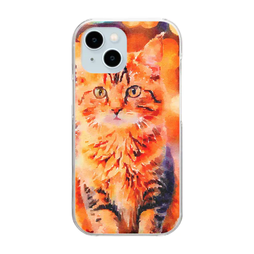 猫の水彩画/キジトラねこのイラスト/ブラウンタビーネコ Clear Smartphone Case