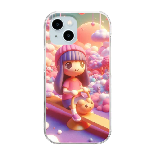 夕暮れ時のシーソー少女（３Dアニメ風） Clear Smartphone Case