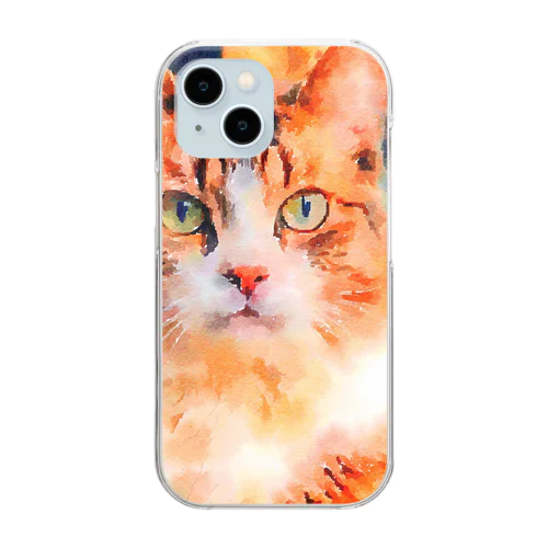 猫の水彩画/キジトラねこのイラスト Clear Smartphone Case