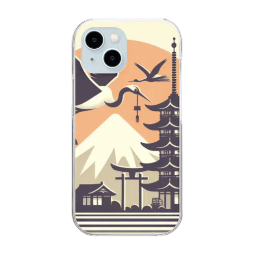 鶴と富士と五重塔~japan Clear Smartphone Case