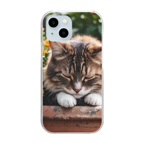 お花の上でくつろぐ猫 Clear Smartphone Case