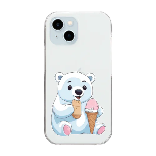 アイスを食べる可愛い白子熊 クリアスマホケース