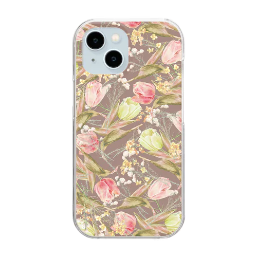 春の花柄もよう Clear Smartphone Case