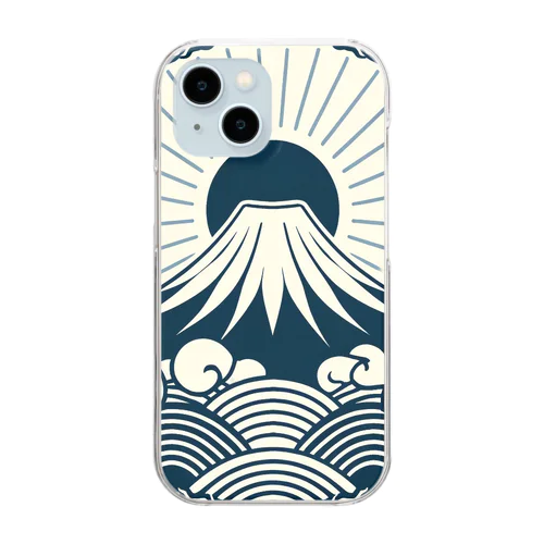 Minimalist Traditional Japanese Motif Featuring Mount Fuji and Seigaiha Patterns クリアスマホケース