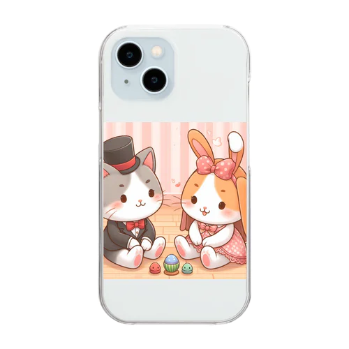 ネコとウサギの戯れ Clear Smartphone Case