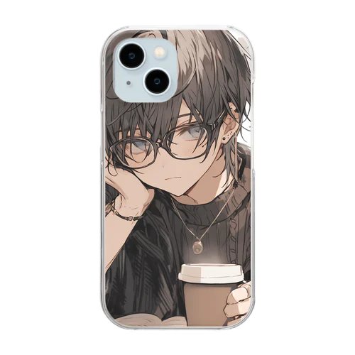 コーヒーと黒メガネ Clear Smartphone Case