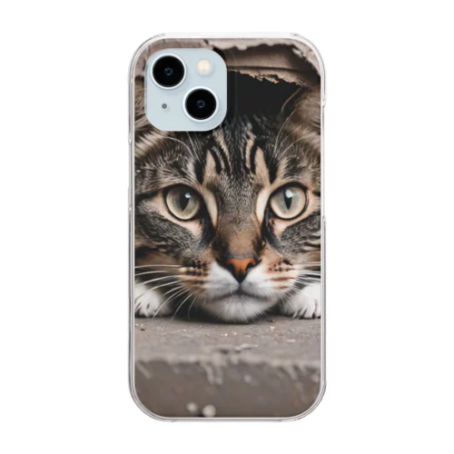 隙間からこんにちは猫 Clear Smartphone Case