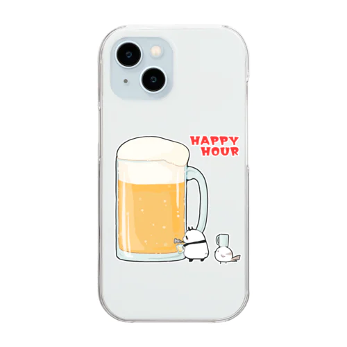 ハッピーアワーでビール祭りを開催するパンダとシマエナガ Clear Smartphone Case