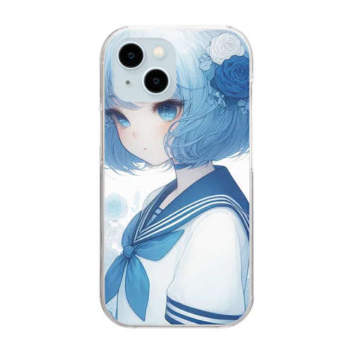 青薔薇と蝶 Clear Smartphone Case